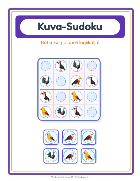 Kuvasudoku (keskivaikea) – Linnut