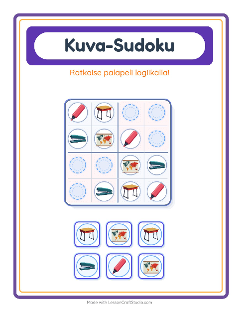 Kuvasudoku (keskivaikea) – Luokkahuone