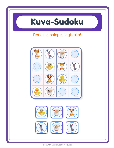 Kuvasudoku (keskivaikea) – Maatilan eläimet