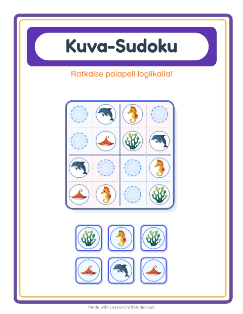 Kuvasudoku (keskivaikea) – Merielämä