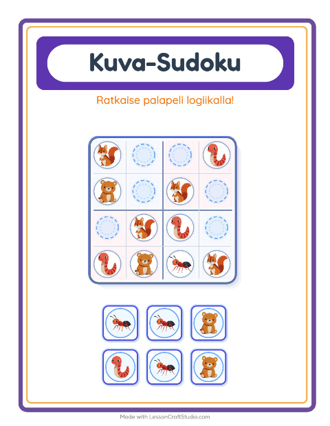 Kuvasudoku (keskivaikea) – Metsän eläimet