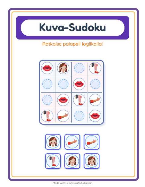Kuvasudoku (keskivaikea) – Ruumiinosat