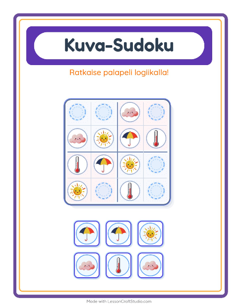 Esikatselu: Kuvasudoku-tehtäväarkki, aiheena Sää, Esiopetus