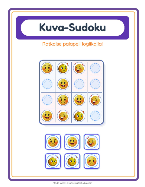 Esikatselu: Kuvasudoku-tehtäväarkki, aiheena Tunteet, Esiopetus