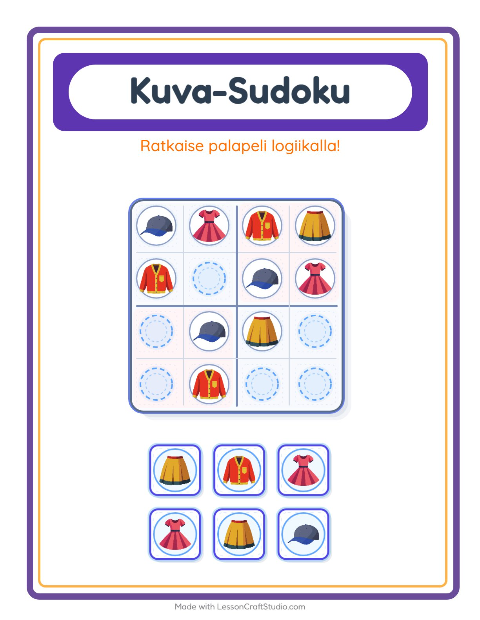 Kuvasudoku (keskivaikea) – Vaatteet