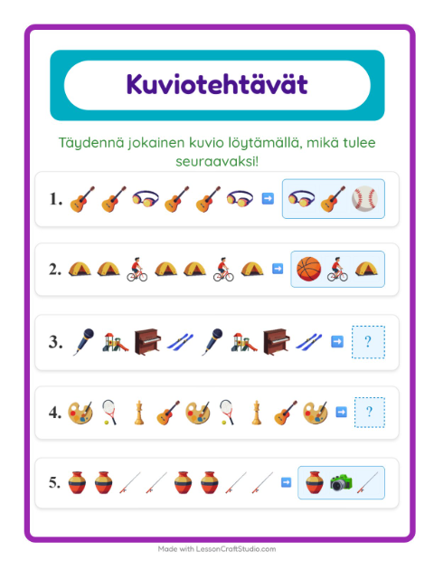 Kuviotehtävä – Aktiviteetit