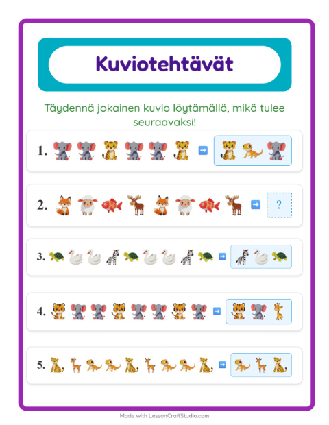 Kuviotehtävä – Eläimet