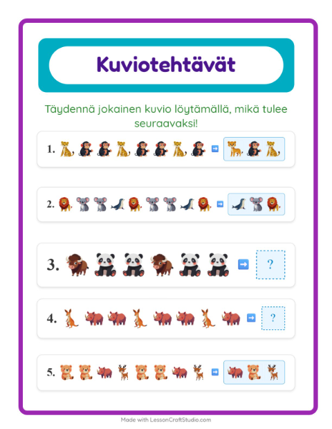 Kuviotehtävä – Eläintarhan eläimet