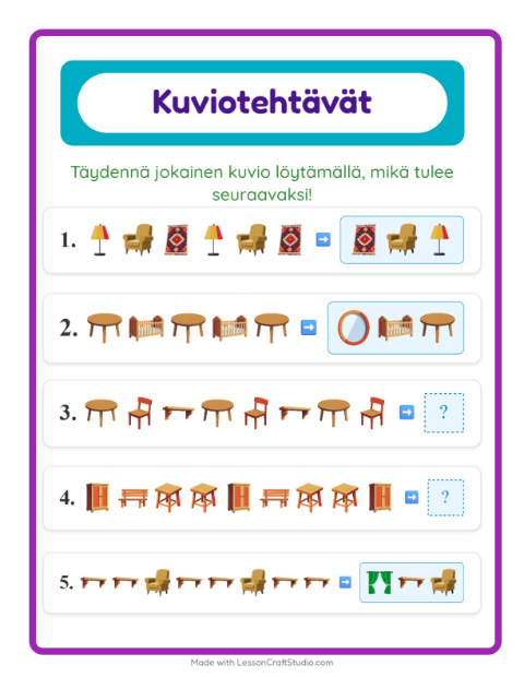 Kuviotehtävä – Huonekalut