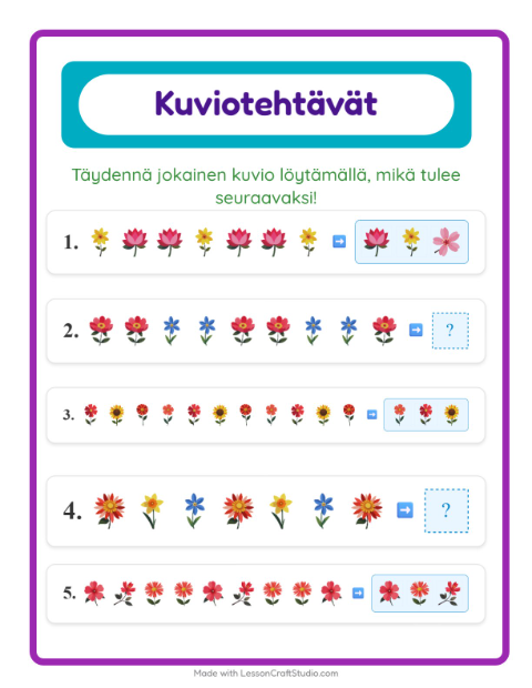 Esikatselu: Kuviotehtävä: Kukat – esikouluikäisille