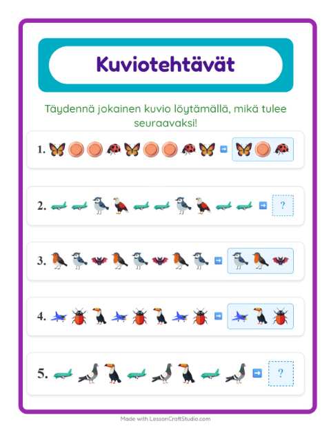 Kuviotehtävä – Lentävät asiat