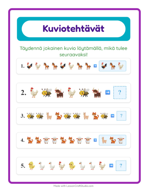Kuviotehtävä – Maatilan eläimet