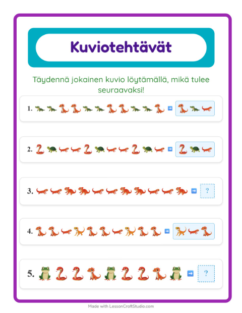 Kuviotehtävä – Matelijat ja sammakkoeläimet