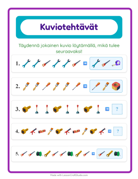 Kuviotehtävä – Työkalut