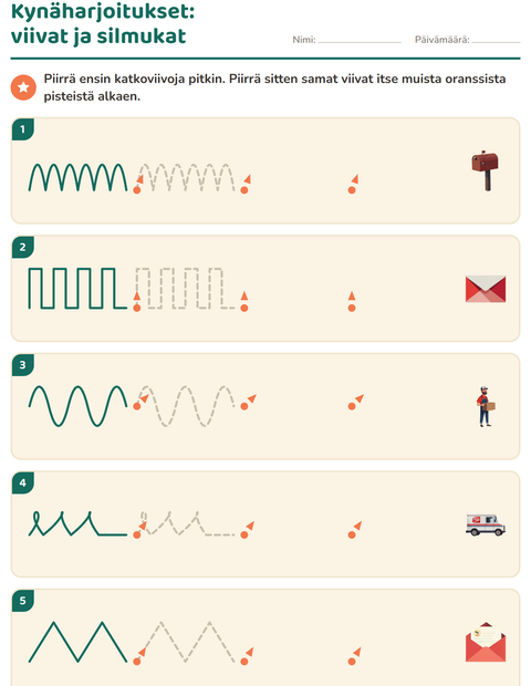 Esikatselu: Kynäharjoitukset-tehtäväarkki, aiheena Postitoimisto, Esiopetus