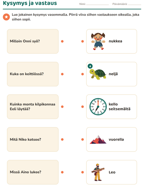 Esikatselu: Kysymyssanat-tehtäväarkki, 1. luokka