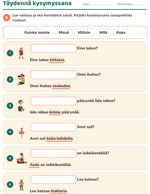 Täydennä kysymyssana vastauksen perusteella
