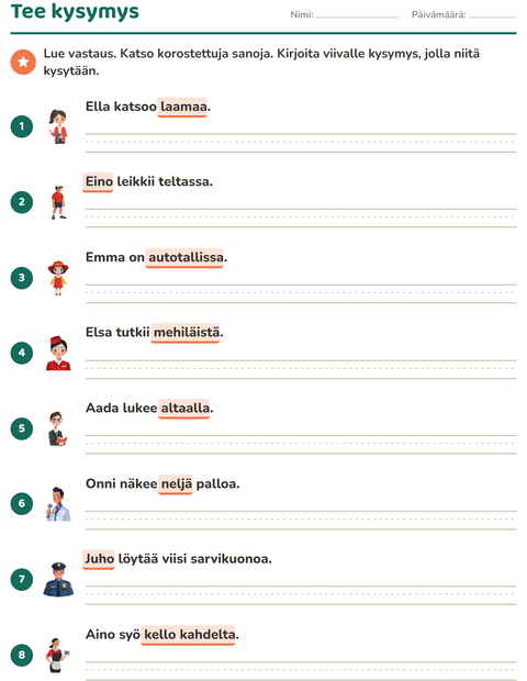 Esikatselu: Kysymyssanat-tehtäväarkki, 2. luokka