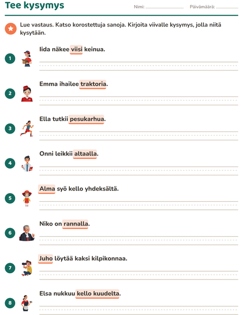 Tee kysymys: kirjoita kysymys vastauksen perusteella