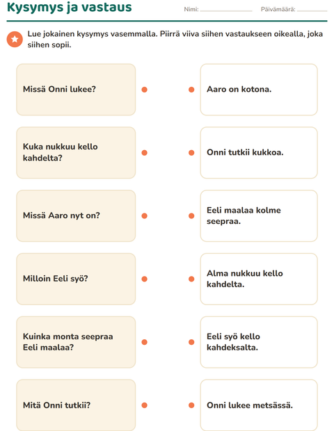 Esikatselu: Kysymyssanat-tehtäväarkki, 1. luokka