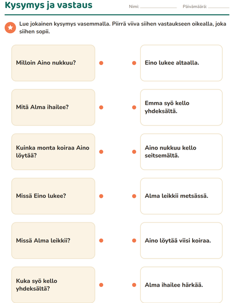 Esikatselu: Kysymyssanat-tehtäväarkki, 1. luokka