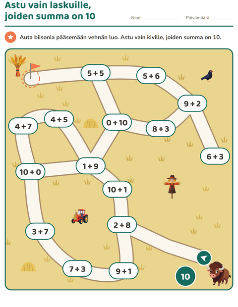 Esikatselu: Labyrinttitehtävät-tehtäväarkki, 1. luokka