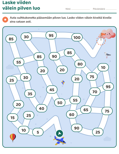 Esikatselu: Labyrinttitehtävät-tehtäväarkki, 2. luokka