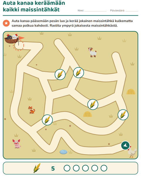 Esikatselu: Labyrinttitehtävät-tehtäväarkki, 1. luokka