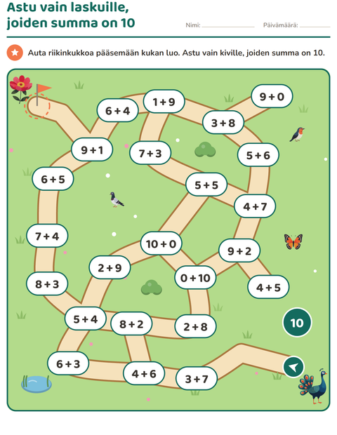 Esikatselu: Labyrinttitehtävät-tehtäväarkki, 1. luokka