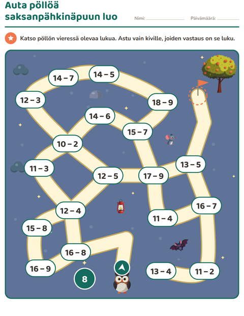 Esikatselu: Labyrinttitehtävät-tehtäväarkki, 1. luokka