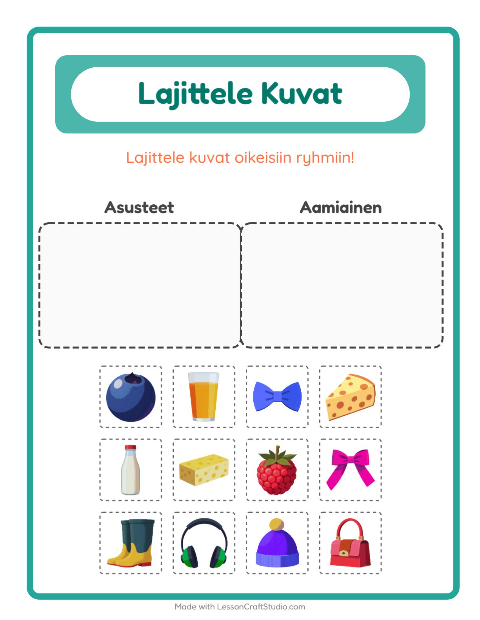 Esikatselu: Lajittele Kuvat-tehtäväarkki, Esiopetus