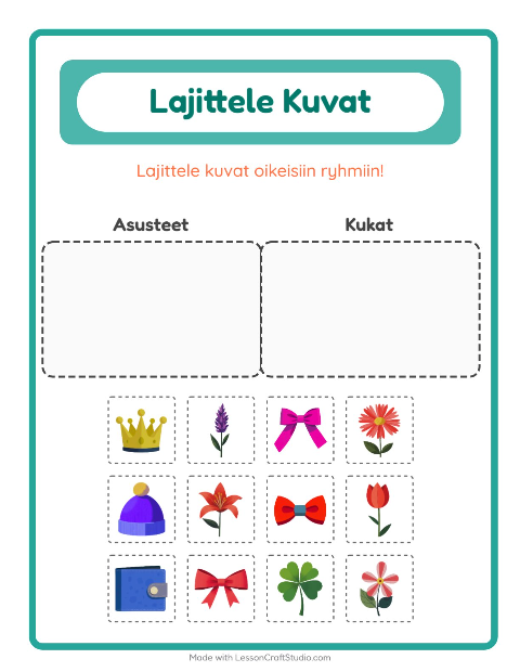 Esikatselu: Lajittele Kuvat-tehtäväarkki, Esiopetus