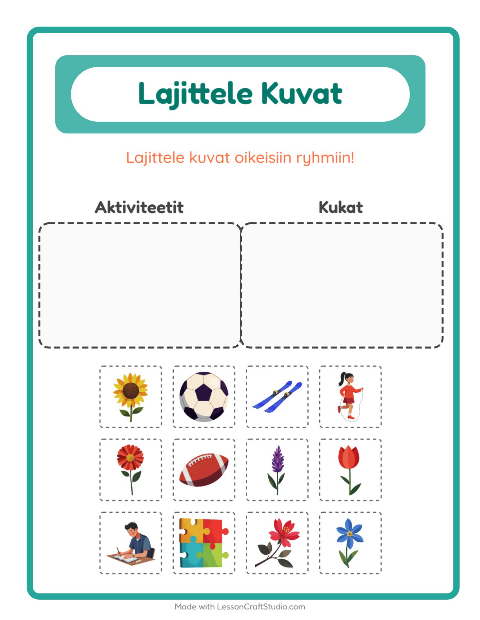 Esikatselu: Lajittele Kuvat-tehtäväarkki, Esiopetus