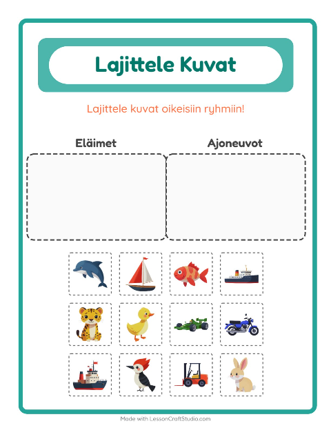 Lajittele kuvat: Eläimet ja Ajoneuvot