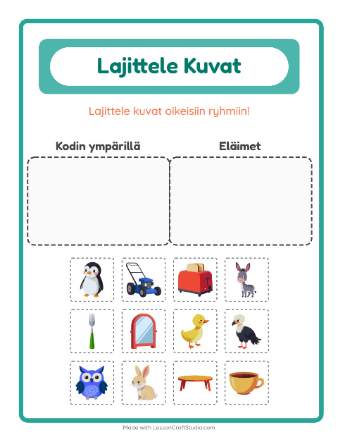 Esikatselu: Lajittele Kuvat-tehtäväarkki, Esiopetus