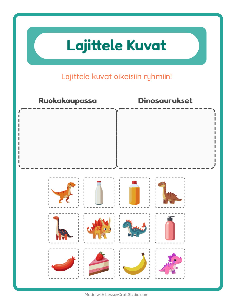 Lajittele kuvat: Ruokakaupassa ja Dinosaurukset