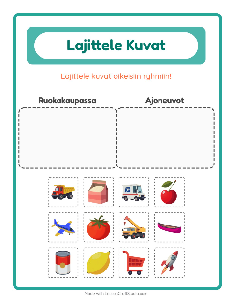 Esikatselu: Lajittele Kuvat-tehtäväarkki, Esiopetus