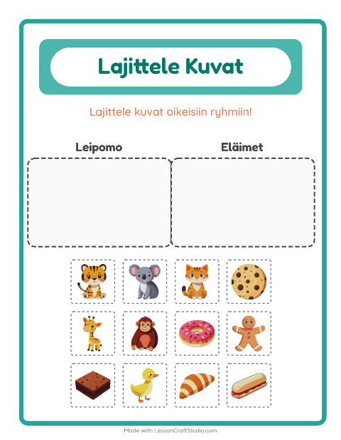 Esikatselu: Lajittele kuvat: Leipomo ja Eläimet – esikouluikäisille