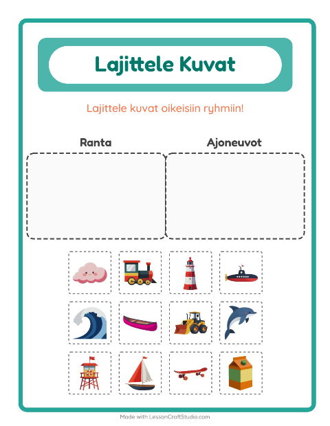 Esikatselu: Lajittele Kuvat-tehtäväarkki, Esiopetus