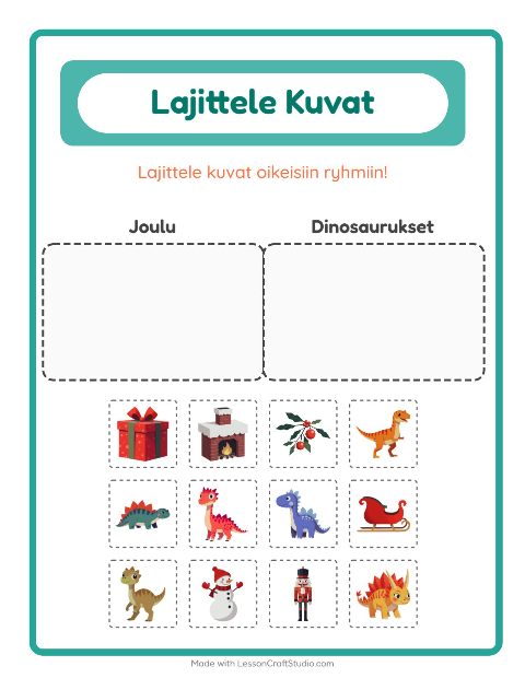 Esikatselu: Lajittele kuvat: Joulu ja Dinosaurukset – esikouluikäisille
