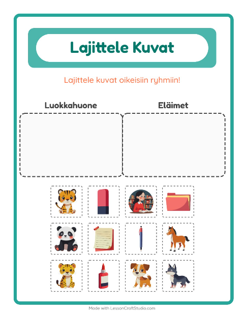 Esikatselu: Lajittele Kuvat-tehtäväarkki, Esiopetus