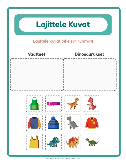 Esikatselu: Lajittele Kuvat-tehtäväarkki, Esiopetus