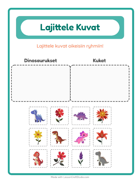 Esikatselu: Lajittele kuvat: Dinosaurukset ja Kukat – esikouluikäisille