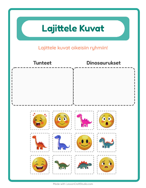 Esikatselu: Lajittele kuvat: Tunteet ja Dinosaurukset – esikouluikäisille