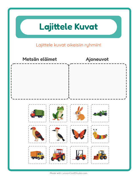 Esikatselu: Lajittele Kuvat-tehtäväarkki, Esiopetus