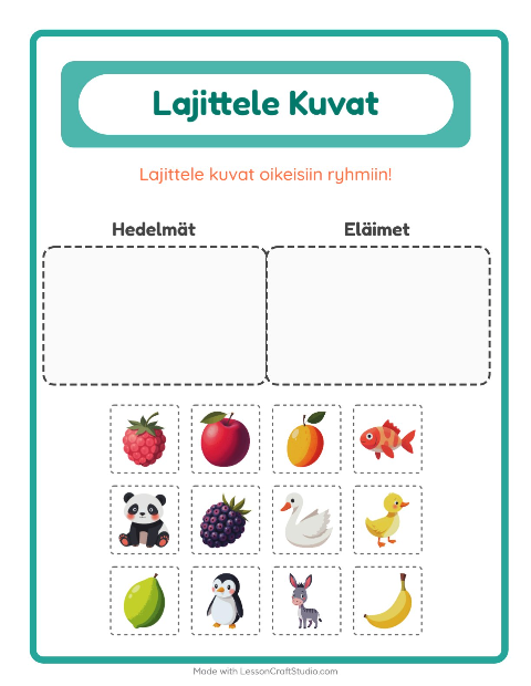 Esikatselu: Lajittele Kuvat-tehtäväarkki, Esiopetus