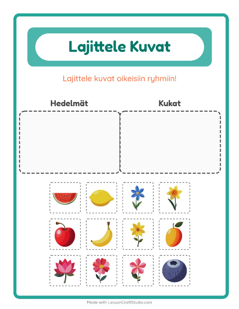 Esikatselu: Lajittele Kuvat-tehtäväarkki, Esiopetus