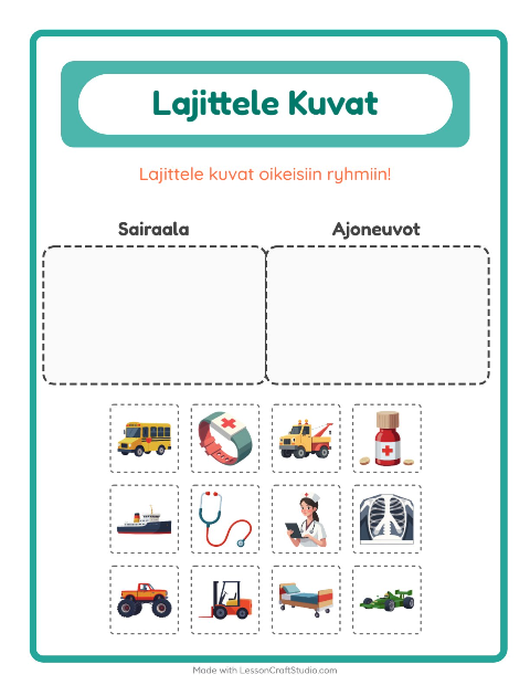 Esikatselu: Lajittele Kuvat-tehtäväarkki, Esiopetus