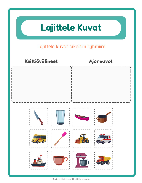 Lajittele kuvat: Keittiövälineet ja Ajoneuvot