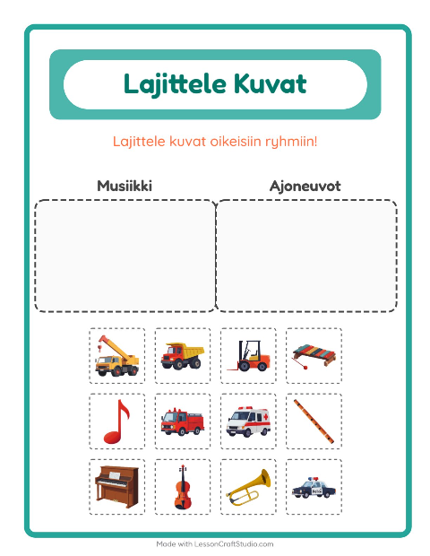 Esikatselu: Lajittele Kuvat-tehtäväarkki, Esiopetus